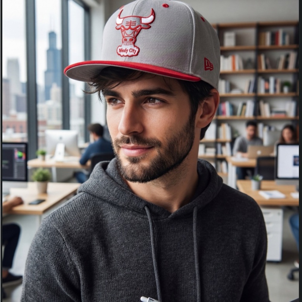 New Era Gray and Red Bulls Logo Snapback Cap